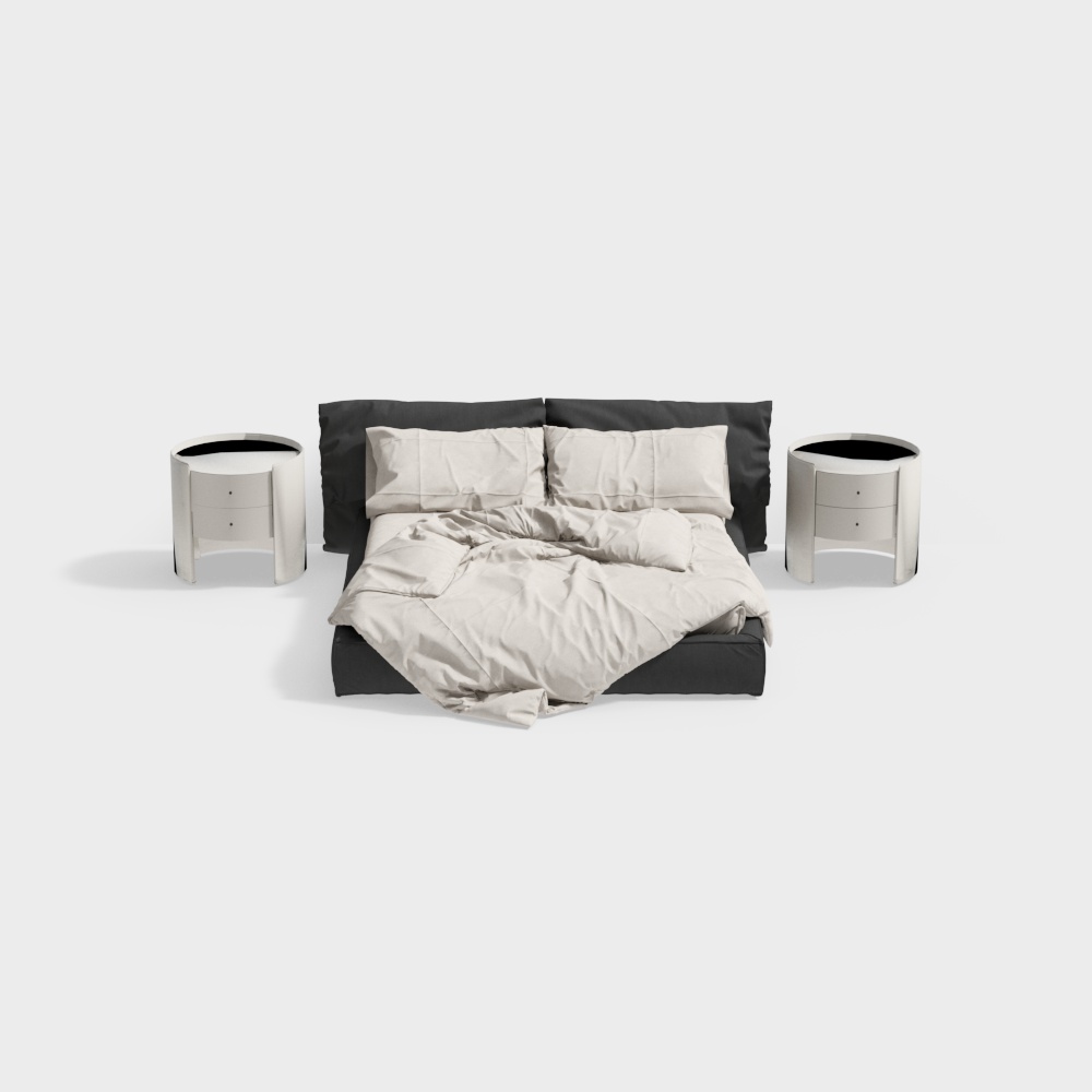 現代簡約風格灰色雙人床組合