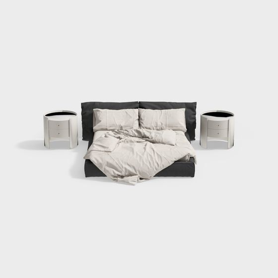 現代簡約風格灰色雙人床組合