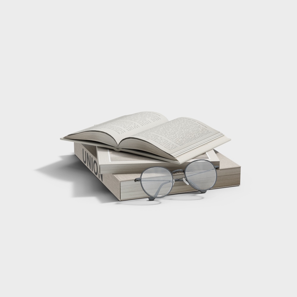 Realistic Book and Glasses 3D Model