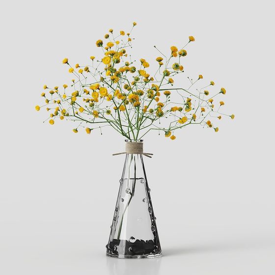 Glass Vase with Daisy 3D Model