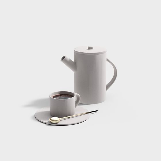 Modern Kettle and Cup Combination 3D Model in Gray