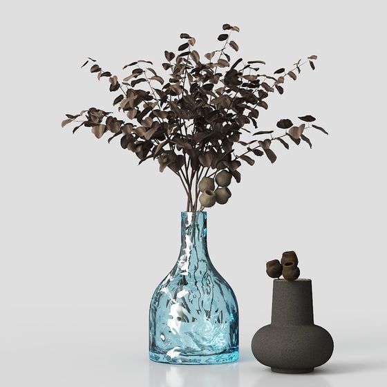 Beautiful Glass Vase with Dry Branches 3D model