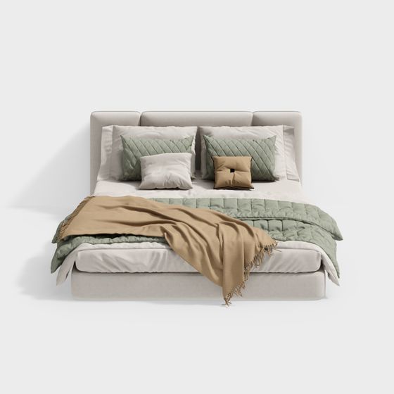 Elegant Low-Polygon Bed 3D Model for Modern Interiors