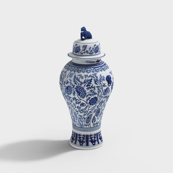 Elegant Blue and White Porcelain Jar 3D model