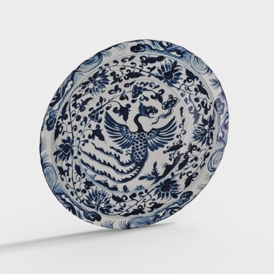 Blue and White Phoenix Plate 3D model