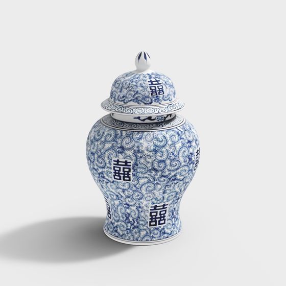 Elegant Blue and White Porcelain Jar 3D Model for Creative Projects
