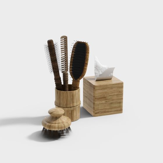 Stylish Wooden Vanity Accessories 3D model