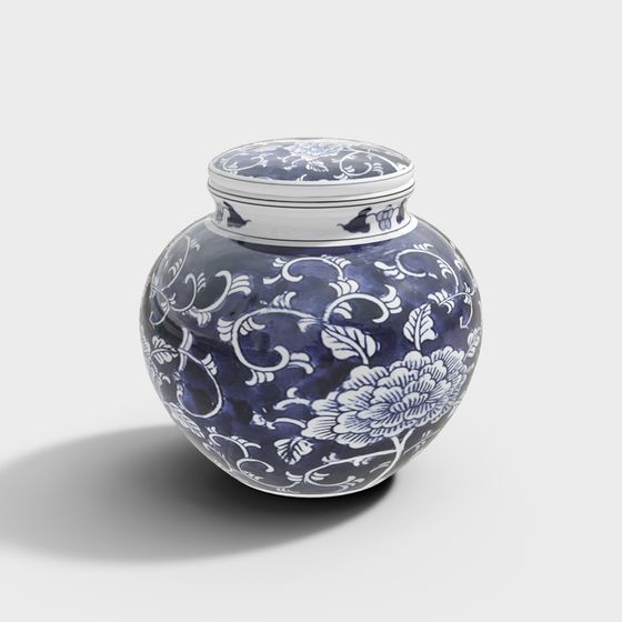 Elegant Blue and White Porcelain Jar 3D model