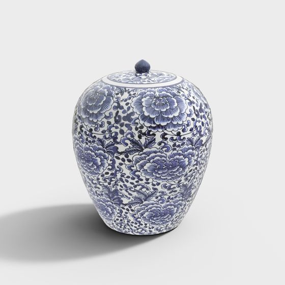 Blue-and-White Porcelain Jar 3D model