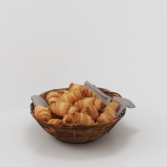 Chic 3D Bread Basket Model with Croissant