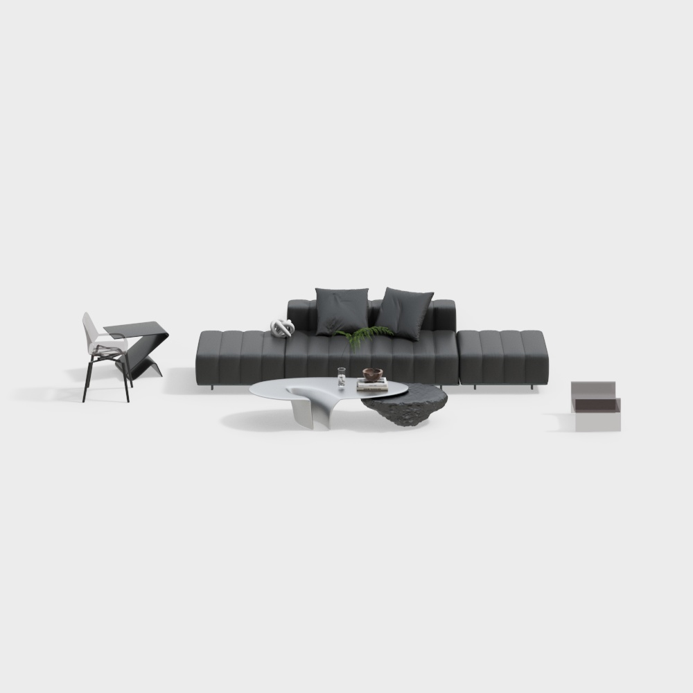 Modern living room black multi-person sofa combination