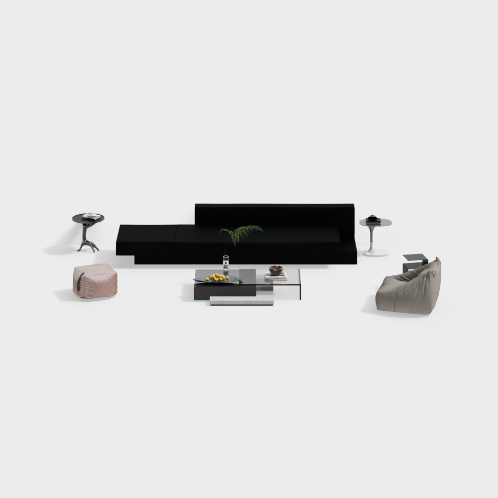 Modern living room black multi-person sofa combination