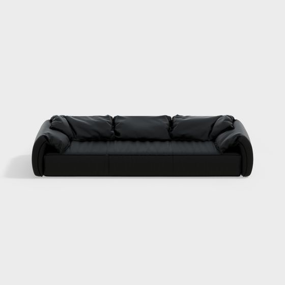 Elegant Low-Poly Black Leather Sofa 3D model