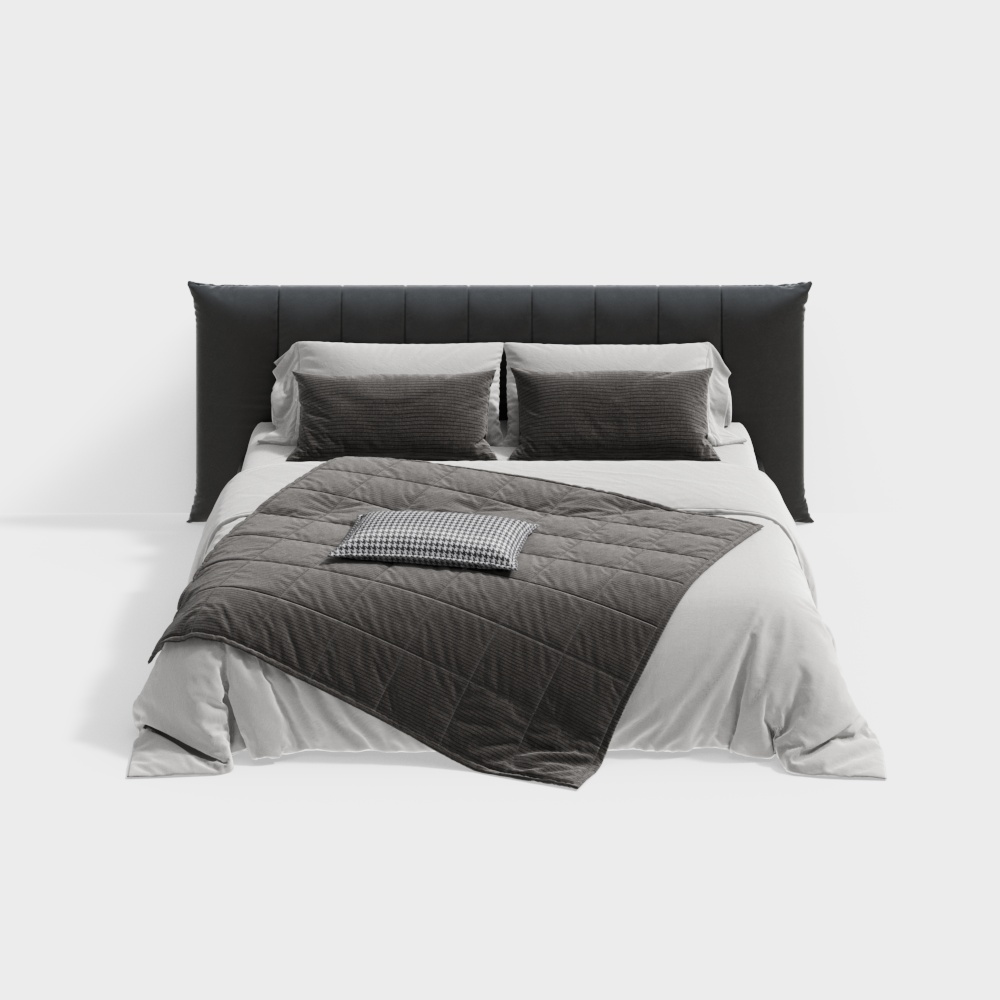 Modern Minimalist Bed 3D Model – Leather Headboard