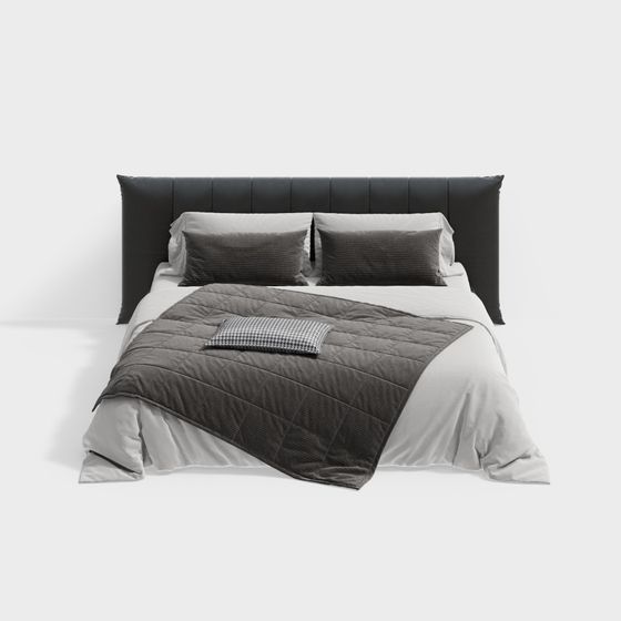 Modern Black Leather Double Bed 3D Model