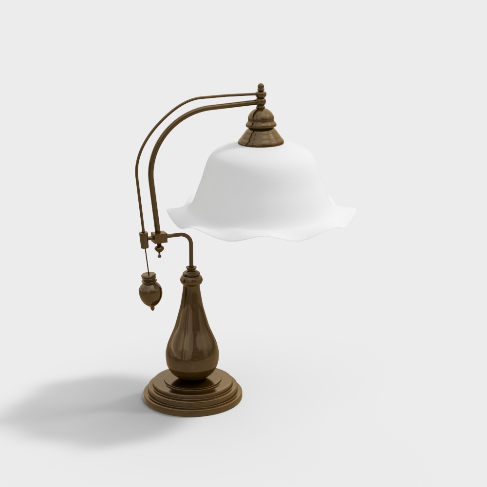 Vintage Modern Table Lamp 3D Model – Gold and Frosted Glass