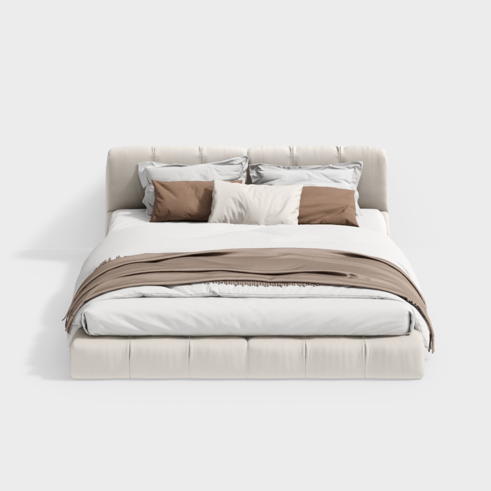 Elegant Minimalist Bed 3D Model – Soft Beige Design