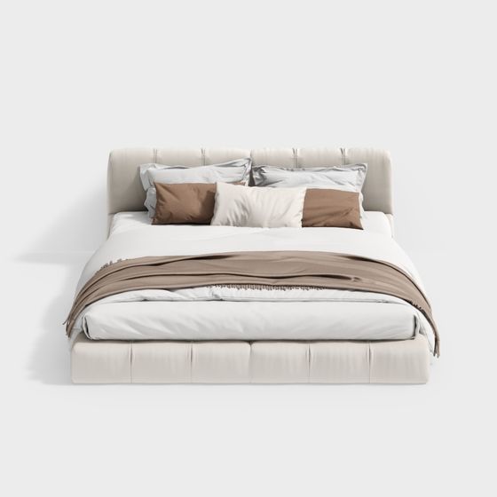 Modern Minimalist Double Bed in Beige