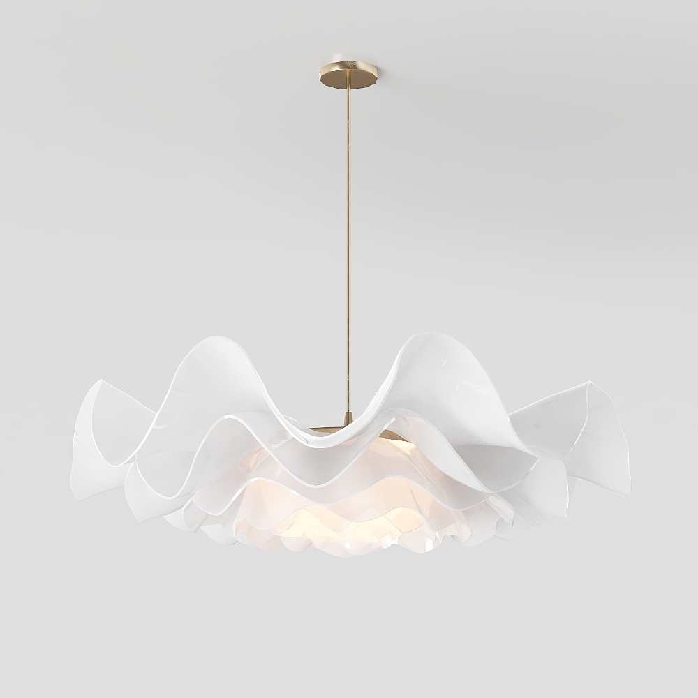 Elegant Wave-Designed Chandelier 3D Model – Gold & White Design