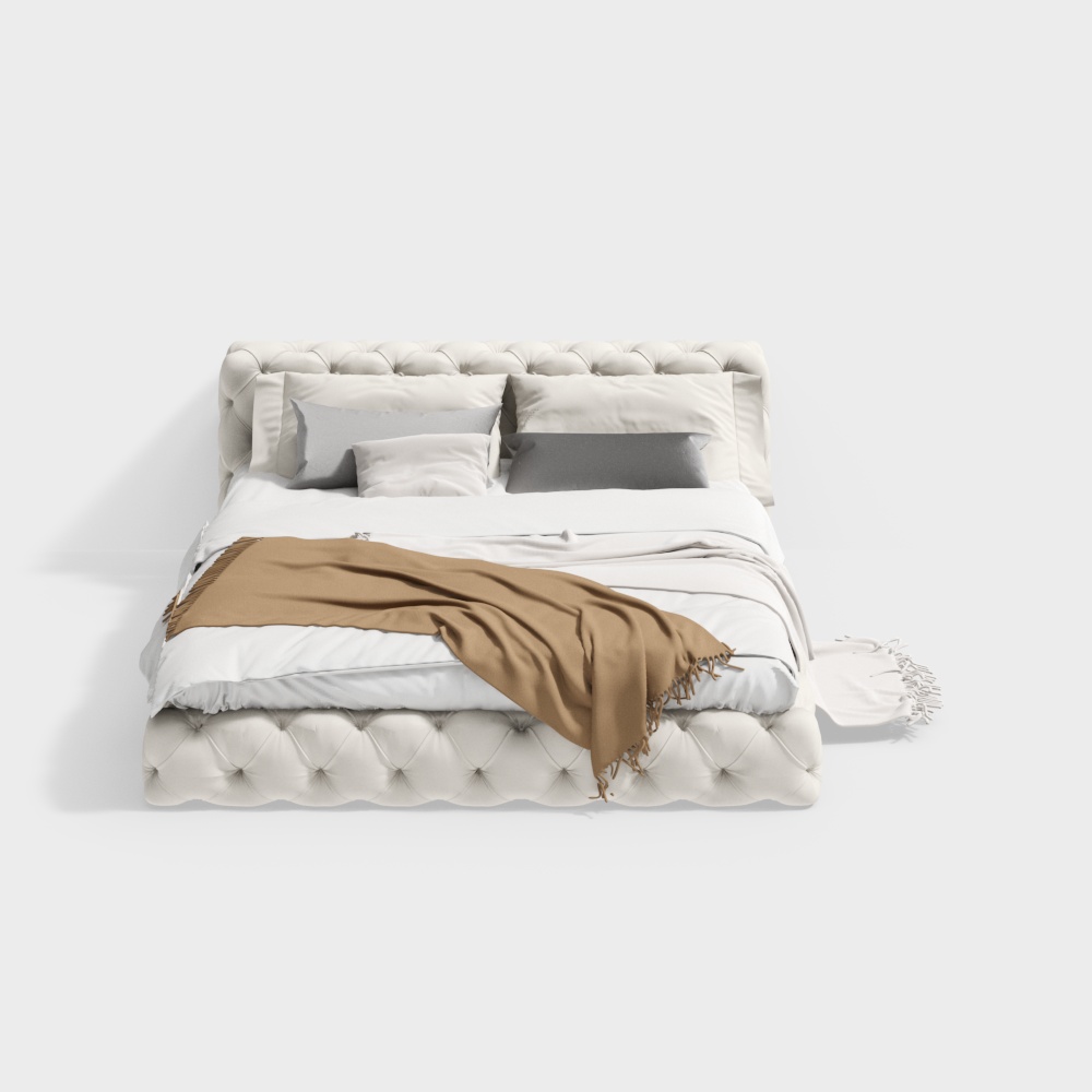 Elegant Low-Poly Bed 3D Model – Soft Leather Design