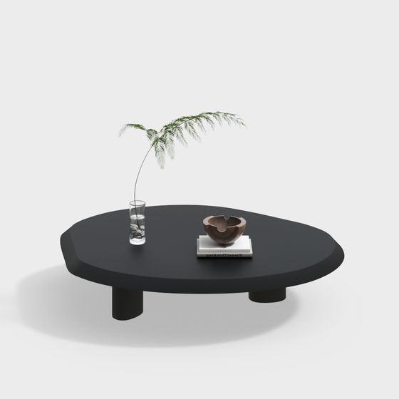 Modern Minimalist Round Table with Green Plant 3D model