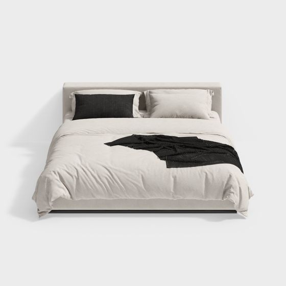 Modern Style Double Bed 3D Model in Beige