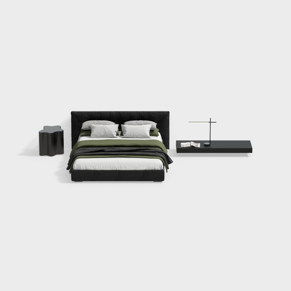 Modern minimalist black double bed combination