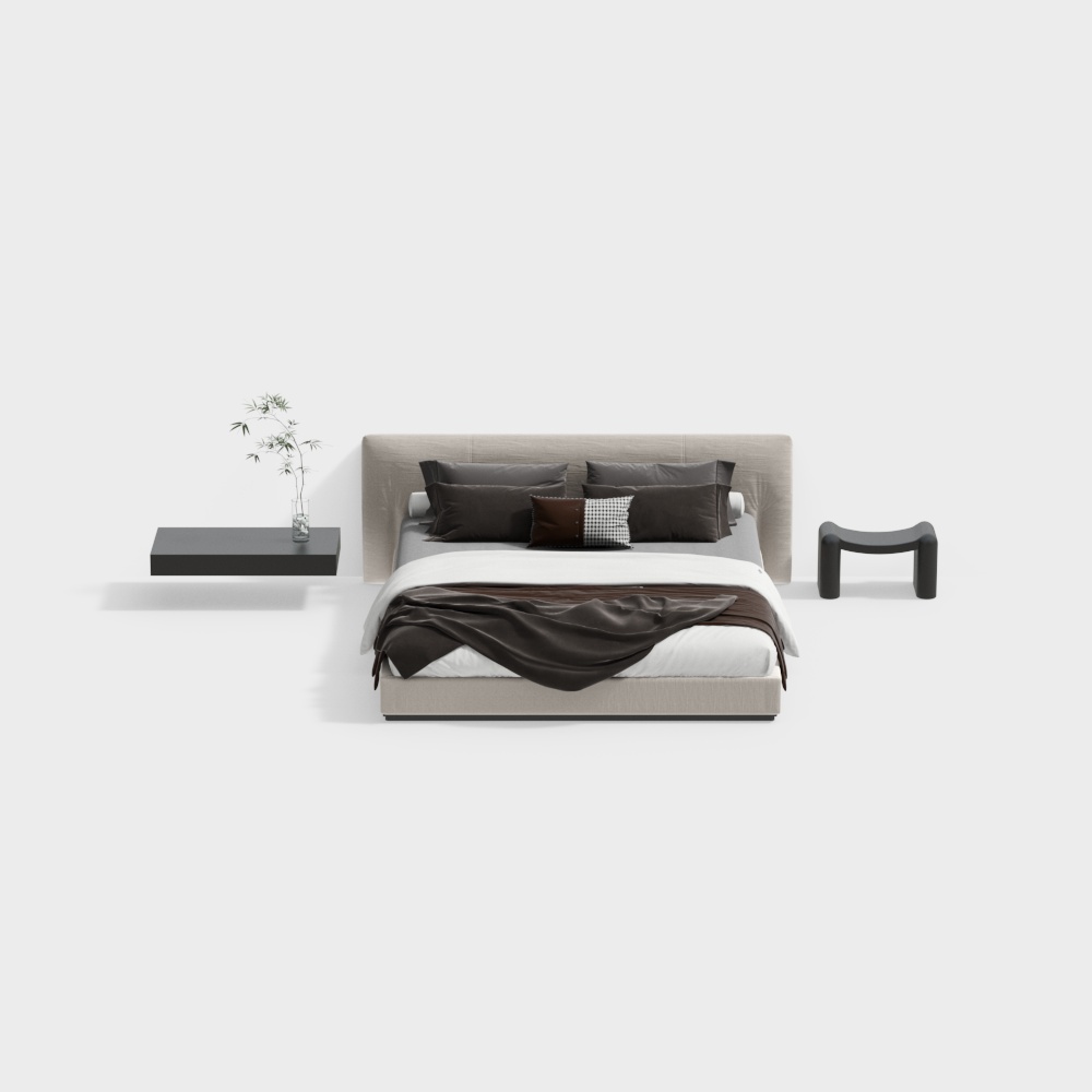 Modern minimalist double bed combination
