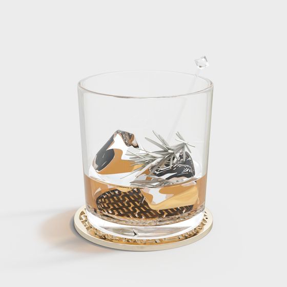 Whiskey Glass with Ice Cube 3D model