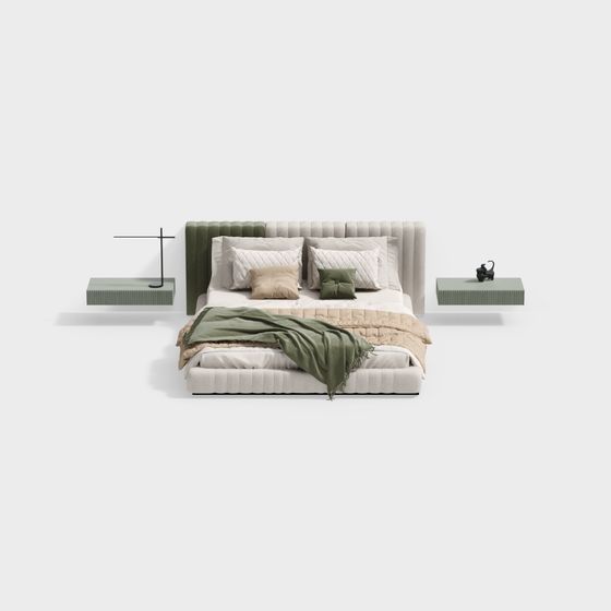 Combinaison de lit double blanc et vert de chambre minimaliste moderne