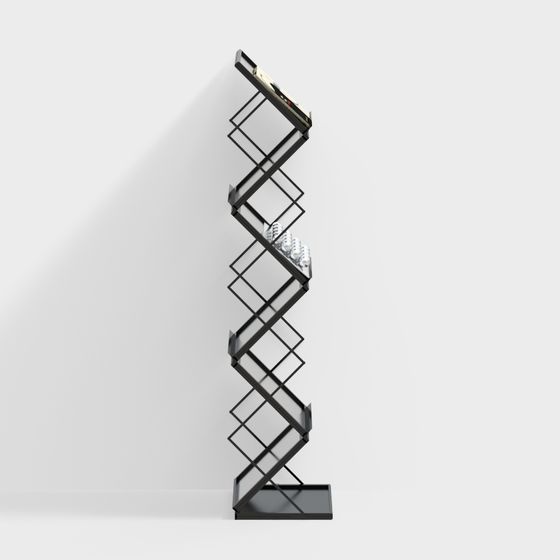 Modern Living Room Storage Rack 3D Model in Black
