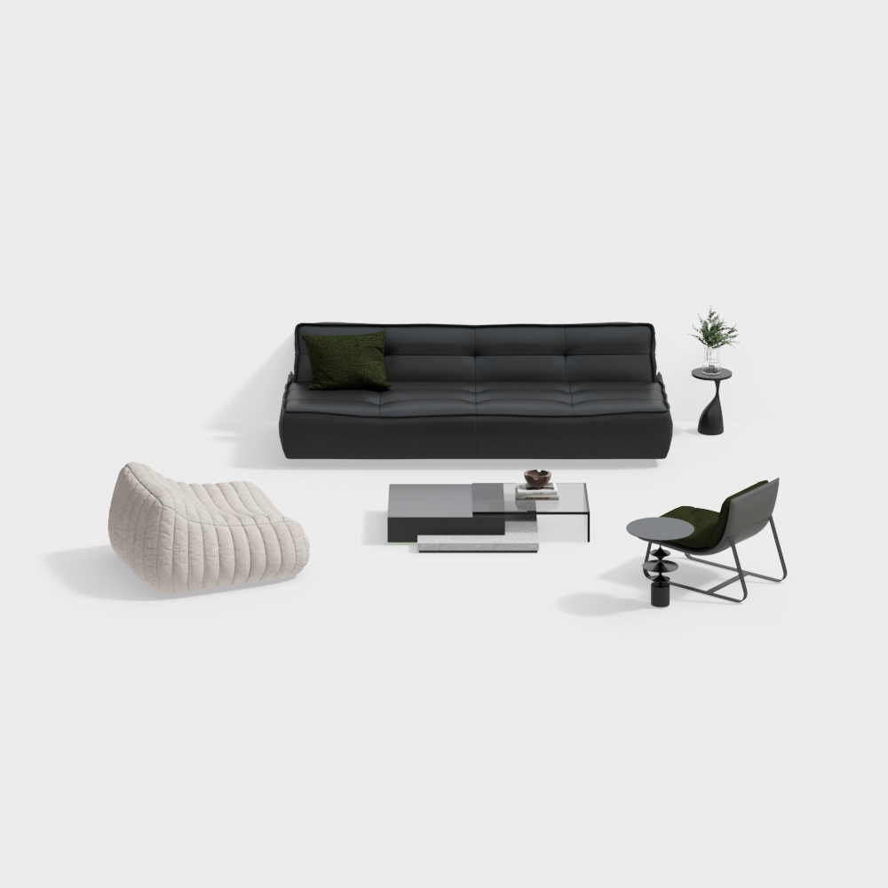 Modern living room black multi-person sofa combination