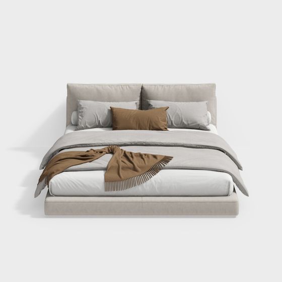 Gray Modern Bedroom Double Bed 3D Model