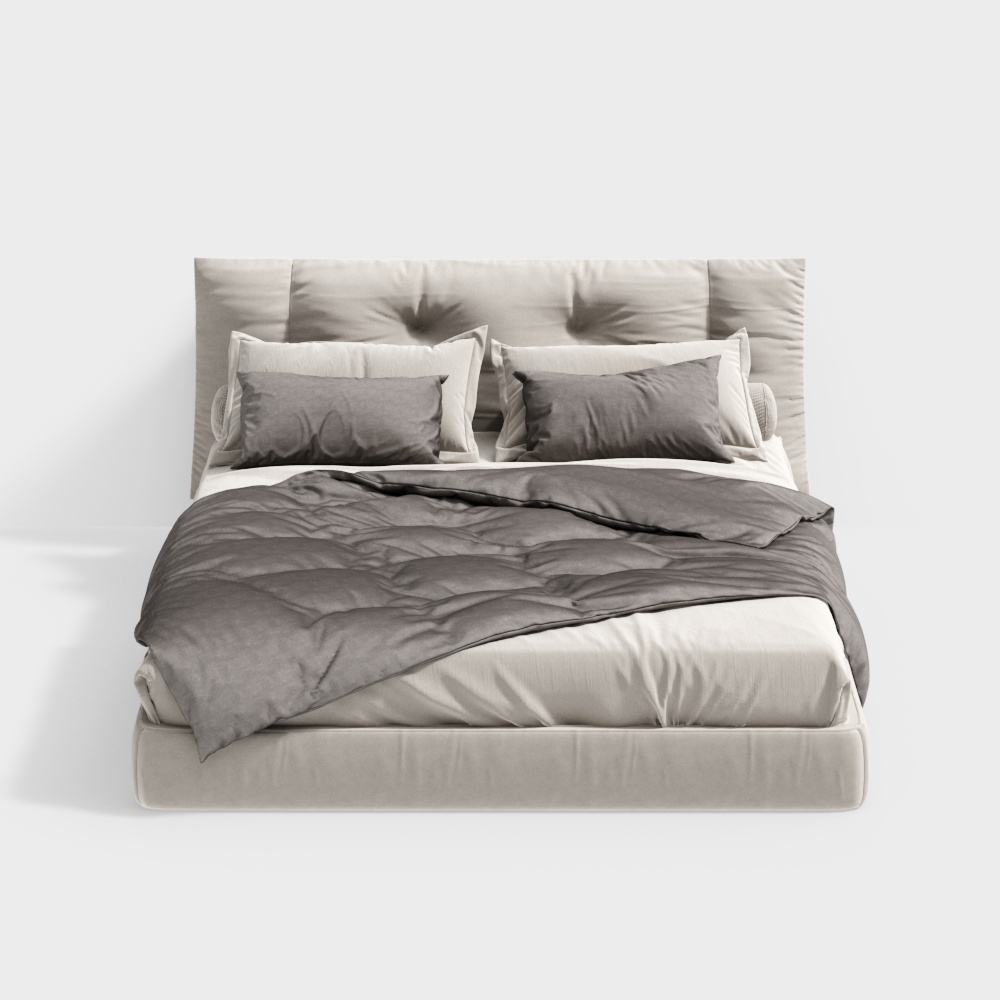 Modern Minimalist 3D Bed Model – Low Poly Fabric Design