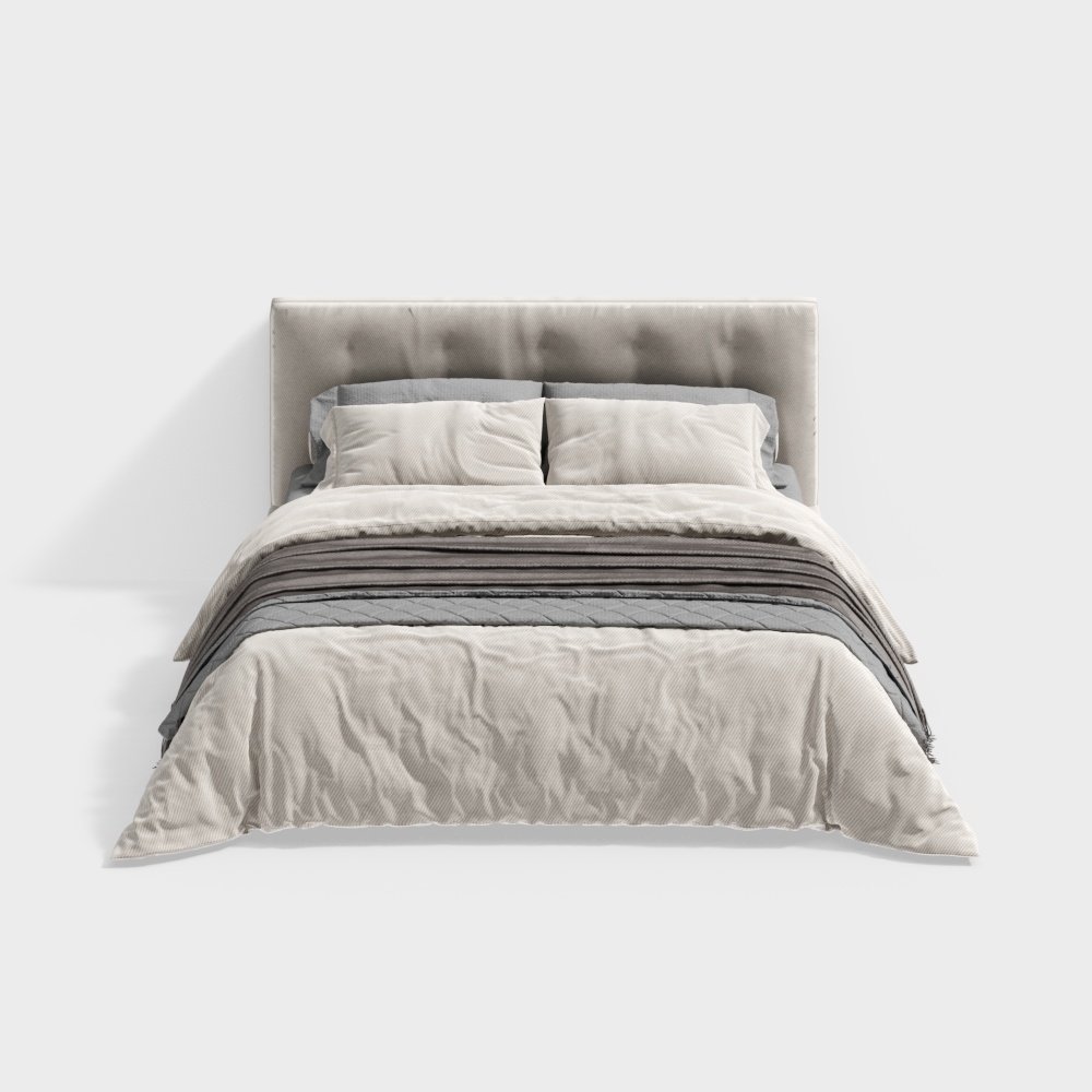 Elegant Low-Polygon Bed 3D Model – Modern Grey Fabric