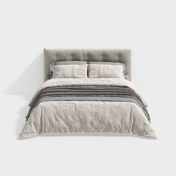 Modern Minimalist Double Bed in Beige