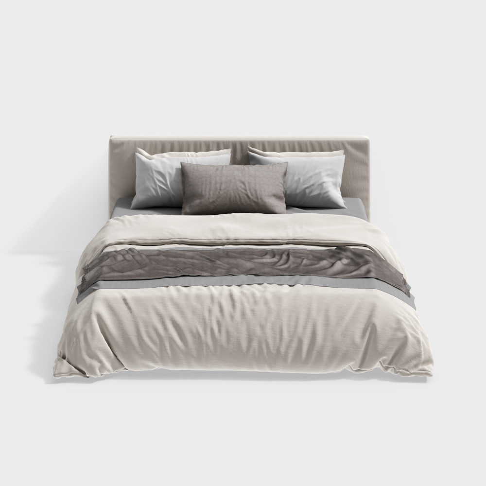 Elegant 3D Bed Model – Modern Gray and Beige Design