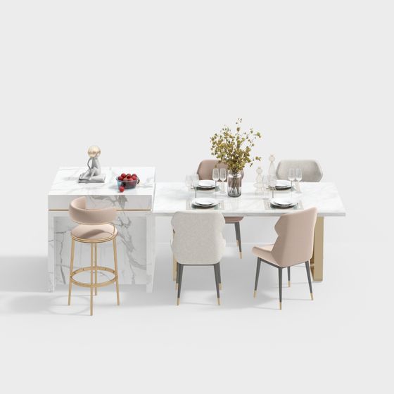 Elegant Minimalist Dining Table Set 3D model