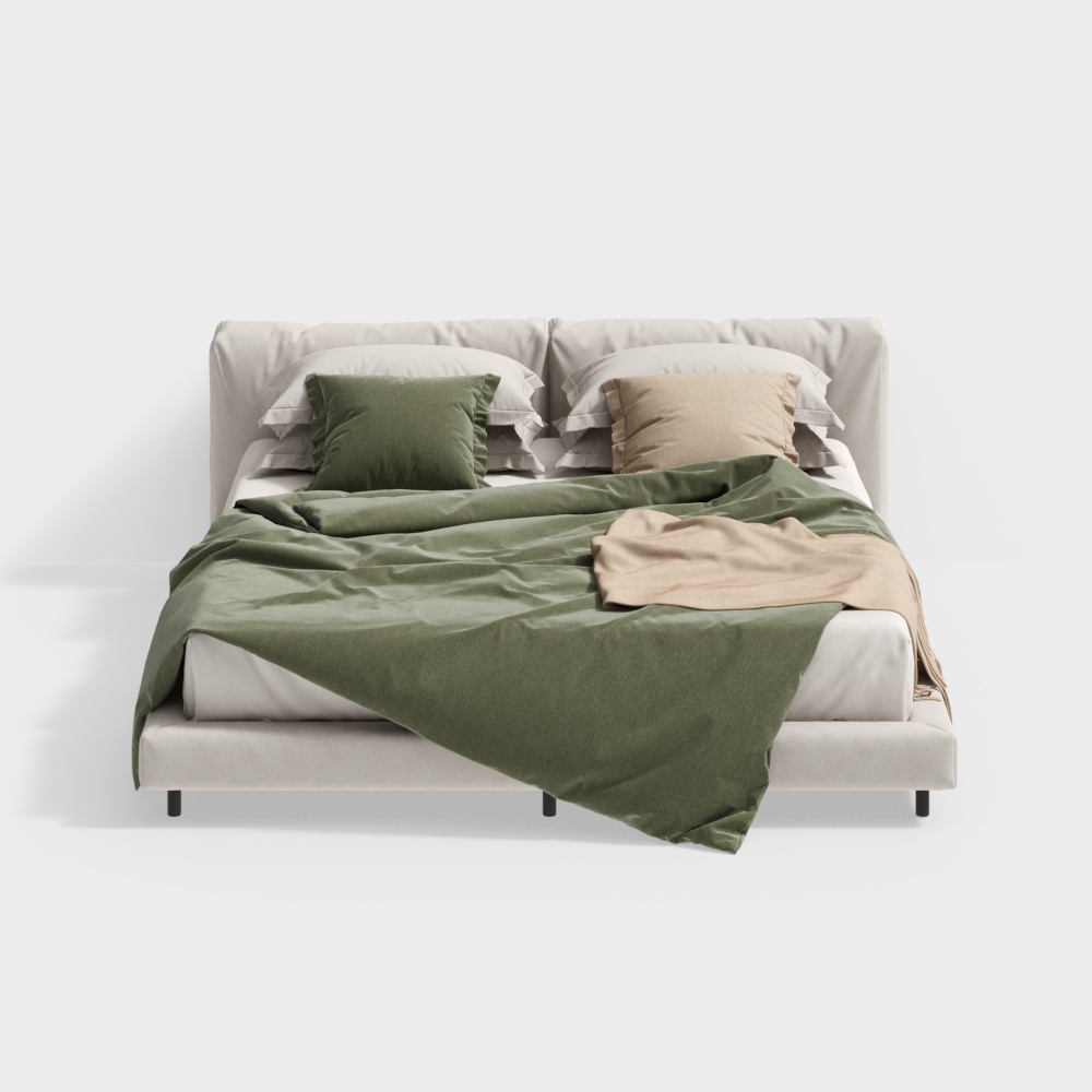 Cozy Retreat Bed 3D Model – Minimalist Beige Fabric