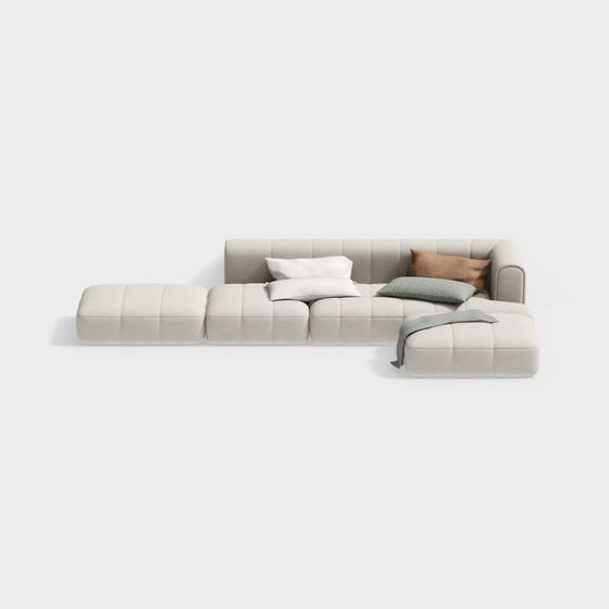 Modern Corner Sofa 3D Model in Beige Finish