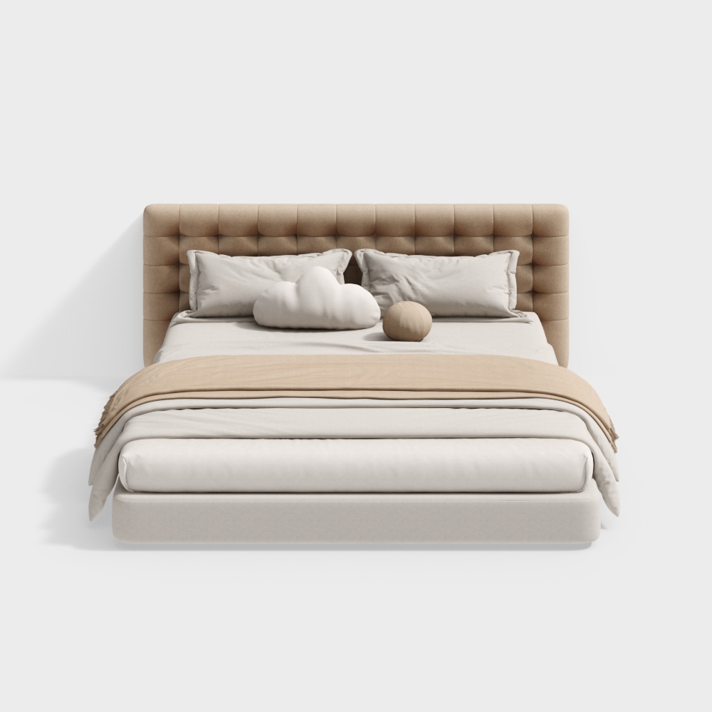 Modern Tufted Bed 3D Model – Minimalist Upholstered Design
