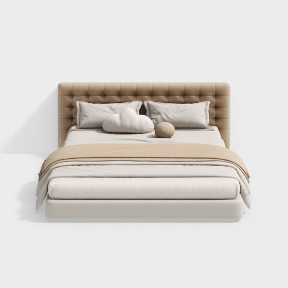 Modern Double Bed 3D Model in Earth Color for Bedrooms