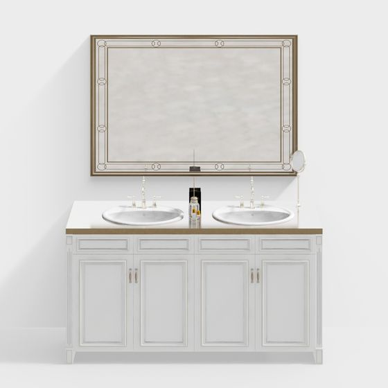 Elegant Low-Poly Double Basin Bathroom Vanity 3D model