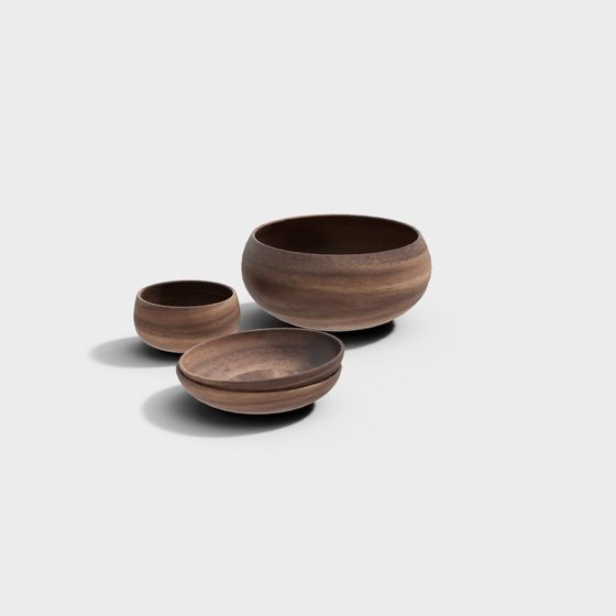 Wooden Tea Bowl Set 3D model