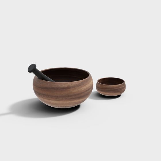 Minimalist Wooden Mortar and Pestle Set 3D model