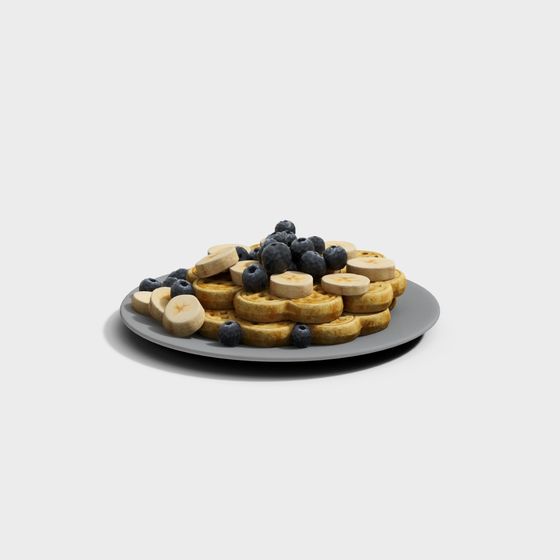 Delicious 3D Waffle Model with Berries