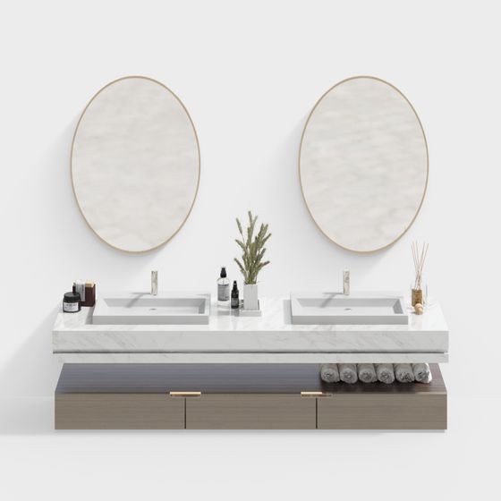 Elegant Double Surface Bathroom Vanity 3D model