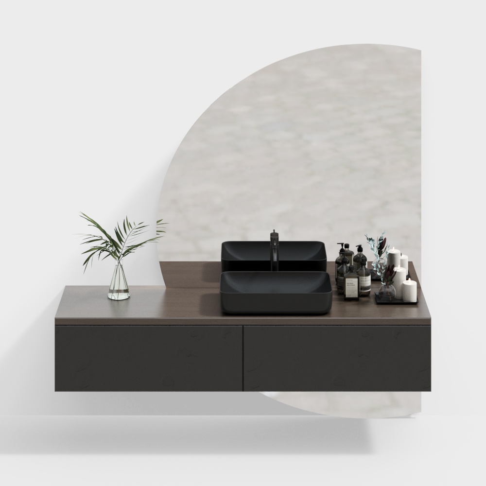 Modern Minimalist Bathroom Cabinet 3D Model – Wood & Gray