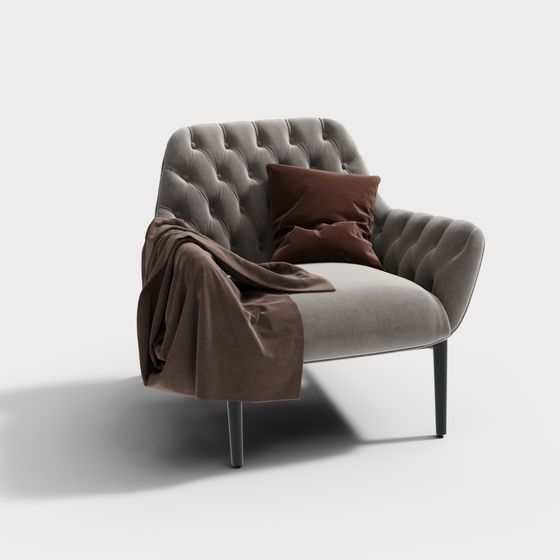 Elegant Grey Velvet Armchair 3D model for Modern Interiors