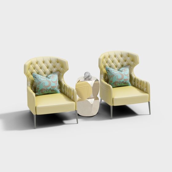 Elegant Low-Polygon Sofa Set 3D model